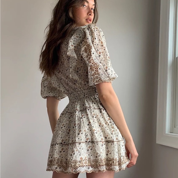 Sunday Best Dresses & Skirts - Sunday Best Floral Mini Dress - Cream and Brown